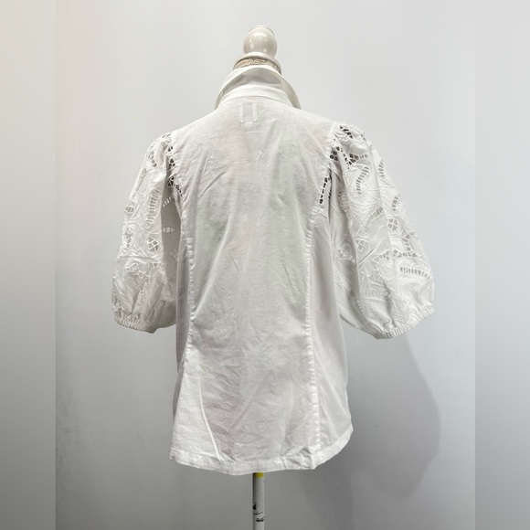 NIC+ZOE White puff eyelet sleeve button down top size L - Picture 7 of 15